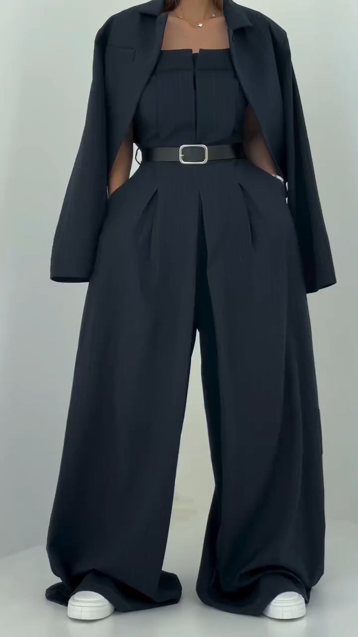 Ladies' Strapless Jumpsuit+ Jacket Style Commuting Set - MATCHING MASTER