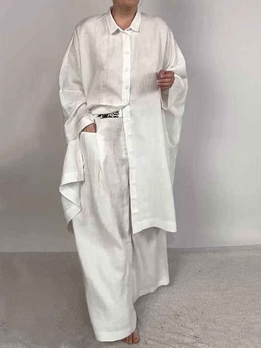 Women Casual Plain Shirt and Pants Two-pieces Set - MATCHING MASTER