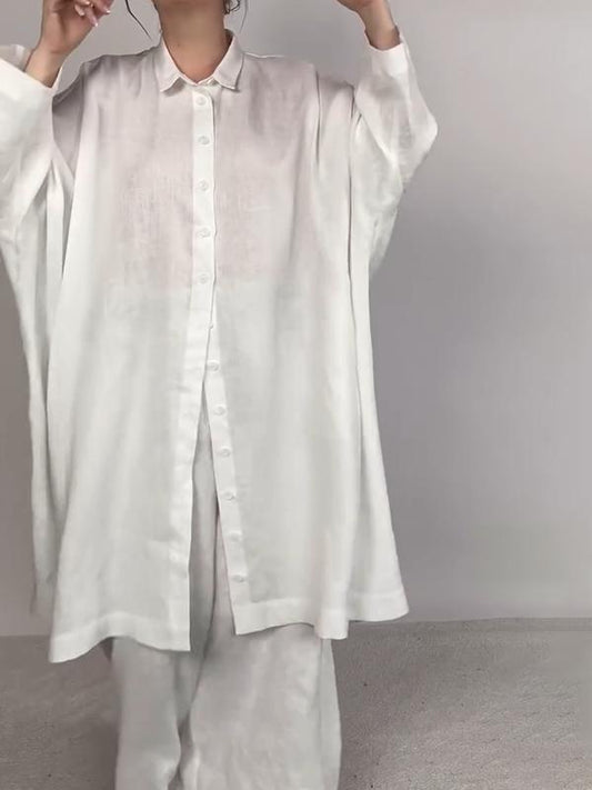 Women Casual Plain Shirt and Pants Two-pieces Set - MATCHING MASTER