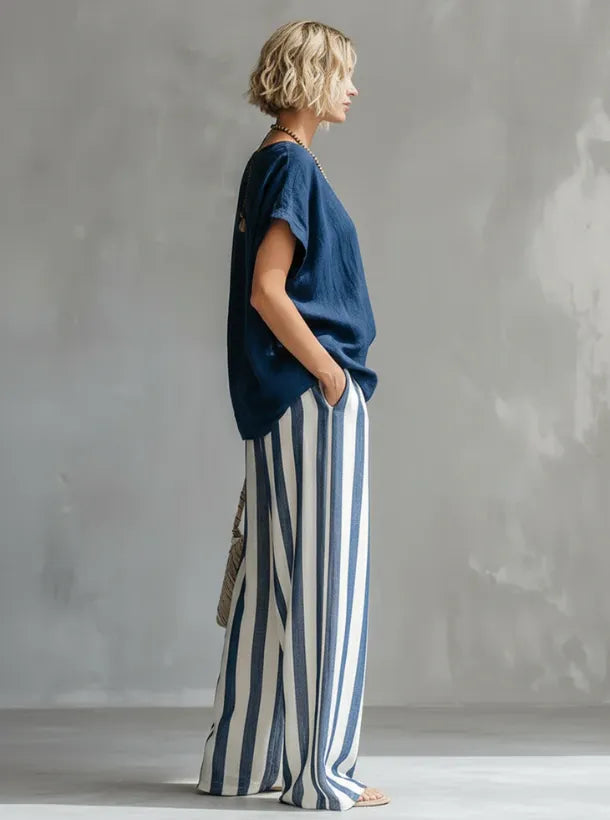 Classic Striped Linen Two-piece Set