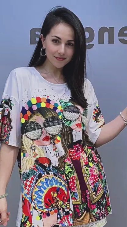 Fashionable and versatile women's rhinestone T-shirt