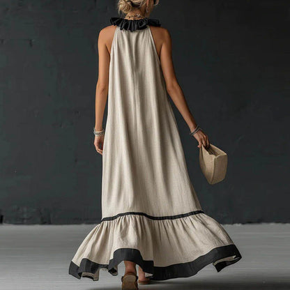 RUFFLED V-NECK MAXI DRESS