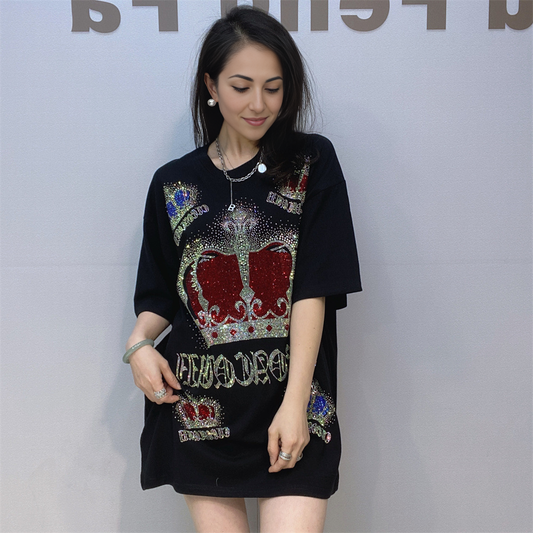 Crown Rhinestone Oversized T-Shirt - MATCHING MASTER